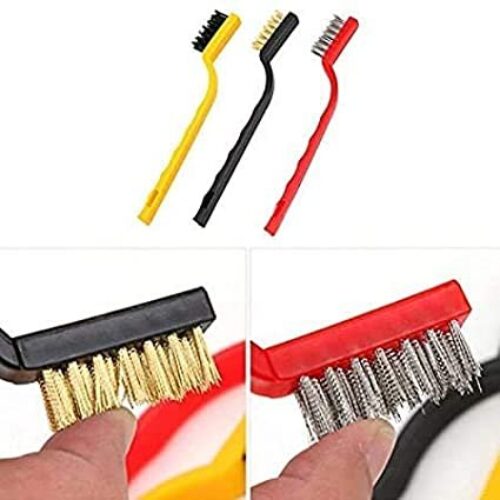 3 Pcs Mini Wire Brush Set Brass, Nylon, Stainless Steel Bristles