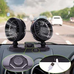 Car Double Head Fan 12V with 24V Dual USB Charging Port